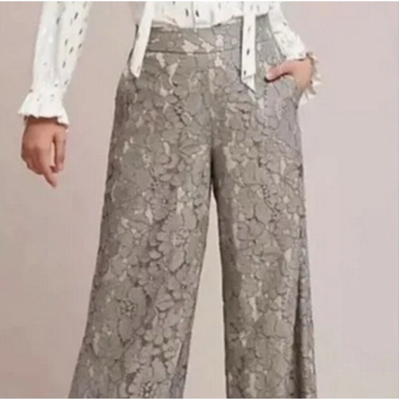 Anthropologie Feather Bone Wide Leg Lace Pants Large High Rise Relaxed - Picture 4 of 4